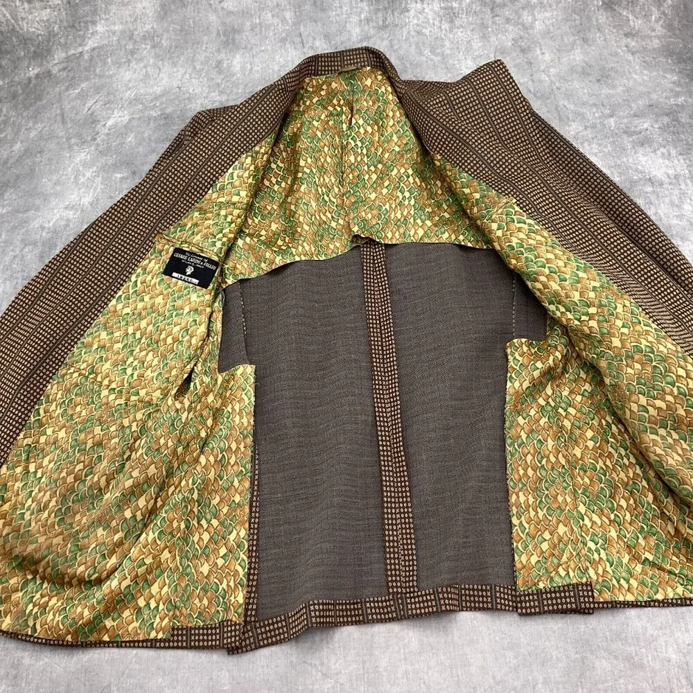 Cesare Larini Figlio Blazer Men 42 Brown Blue Geometric Stripe‎ 50s 60s USA VTG